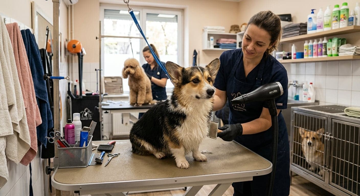 korgi-osnovna-nega Corgi u salonu za negu pasa